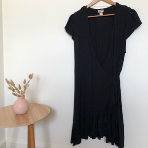 Black Wrap Dress with Ruffle hem